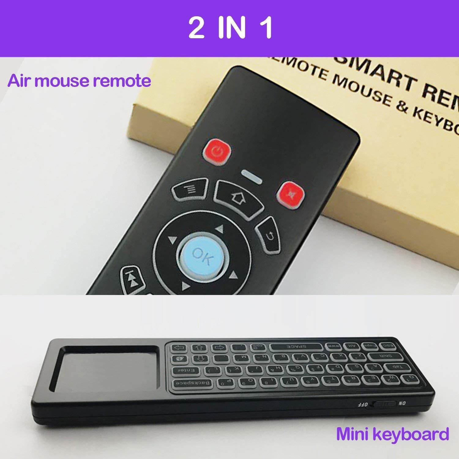 Mini Wireless Keyboard/Air Remote Control/Mouse / Touchpad with Colorful Backlit, 2.4GHz Connection, Best for Android TV Box, HTPC, IPTV, PC, Raspberry pi 3,Pad and More Devices.
