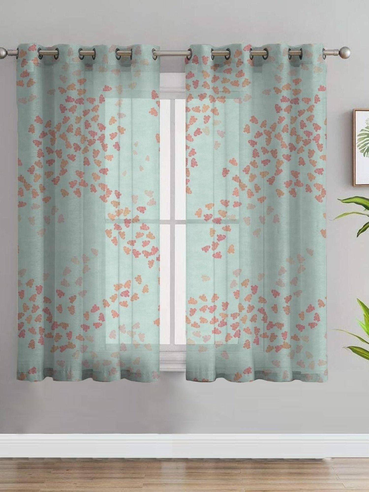 SPACES DRAPE STORY Elegent Digital Print Turquoise Green Polyester 5 ft Window Curtains - Set of 2