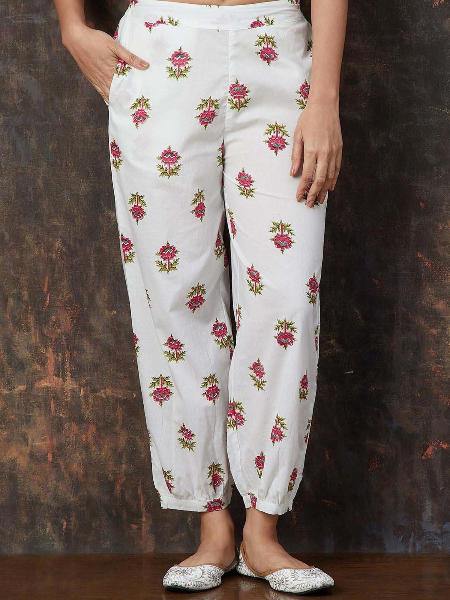 Melange by Lifestyle Pink & White Cotton Printed Kurta & Salwar Set