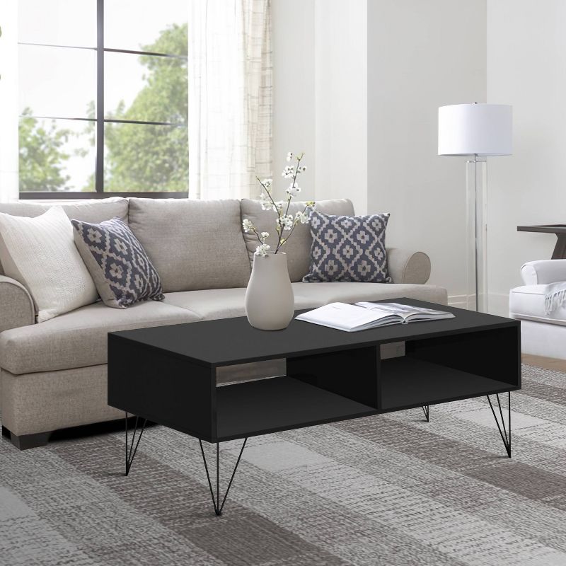 2 Drawer Wooden Rectangular Coffee Table with Hairpin Legs Brown/Black - The Urban Port