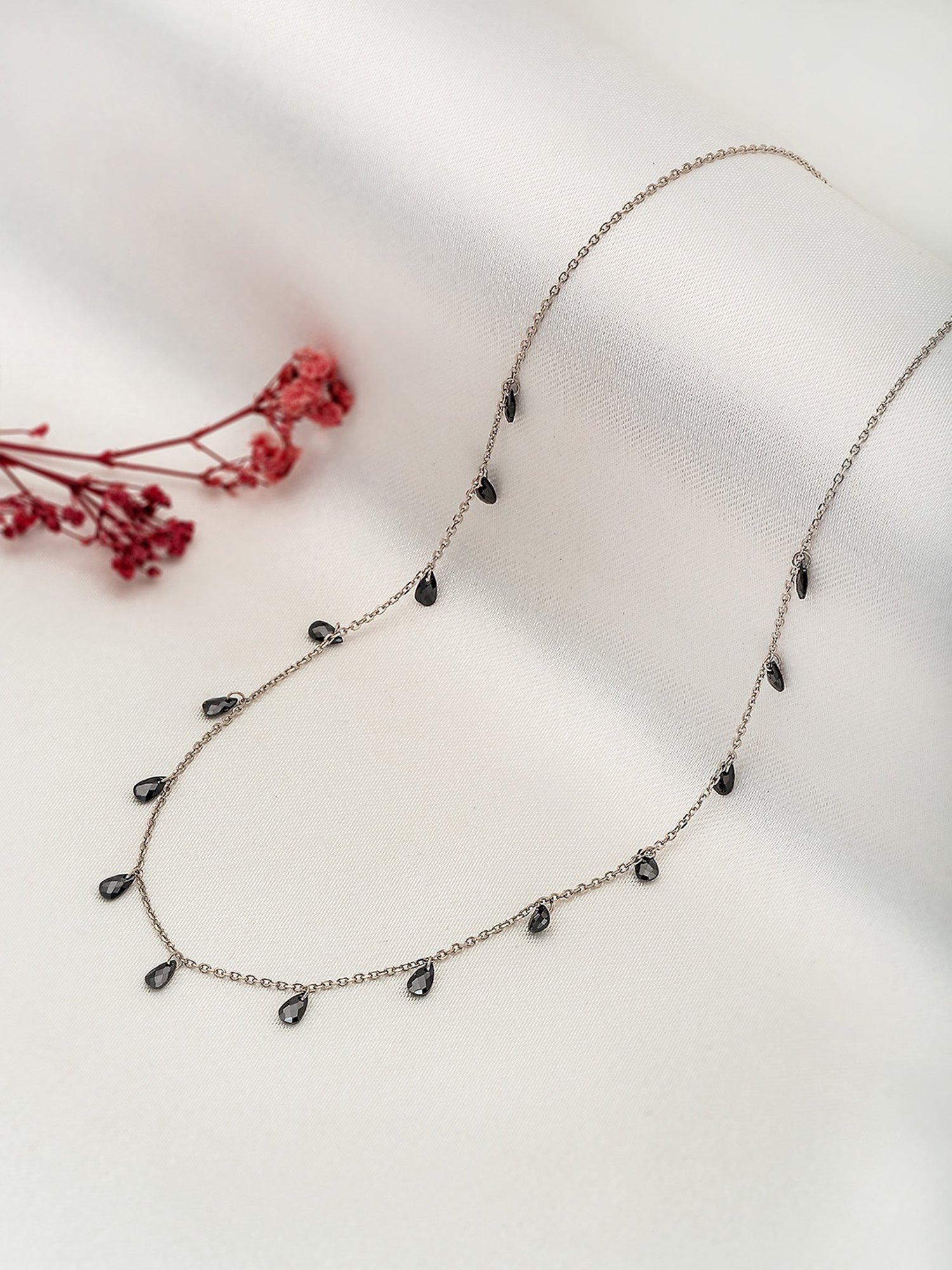 Silberry 92.5 Sterling Silver Black Crystalized Necklace