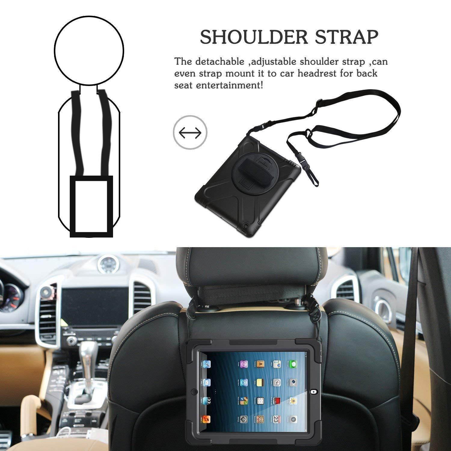 iPad 2 Case for Kids, iPad 2 3 4 Case, BRAECN[360 Degree Rotation Handle Grip] Three Layer Heavy Duty Shockproof Protective Case for iPad A1395 A1396 A1397 A1403 A1416 A1430 A1458 A1459 A1460 Black