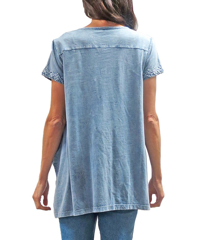 Karyn Seo Kiana Vintage Tonal Embroidered Cotton Scoop Neck Tunic Tee