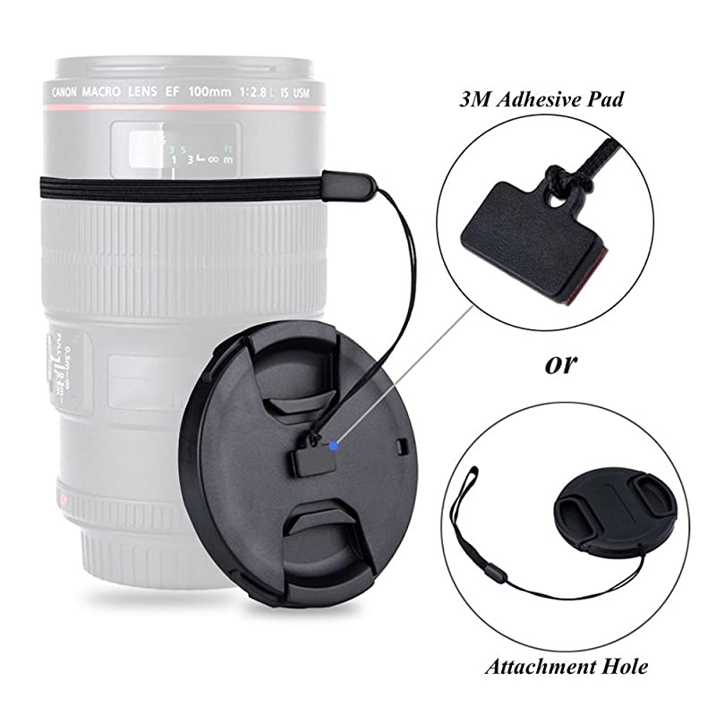 49mm Center Snap-on Lens Cap  Camera Front Lens Cover for Canon Nikon Fujifilm Sony Olympus Panasonic any Lens with 49mm Filter Thread Springs Replaces Original Cap with Free Lens Cap Keeper -2pack