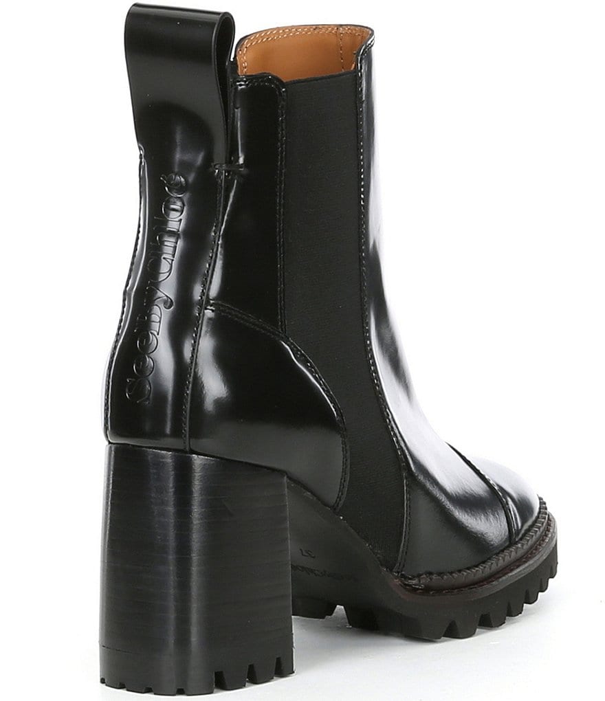 See By Chloe Mallory Leather Block Heel Lug Sole Chelsea Booties