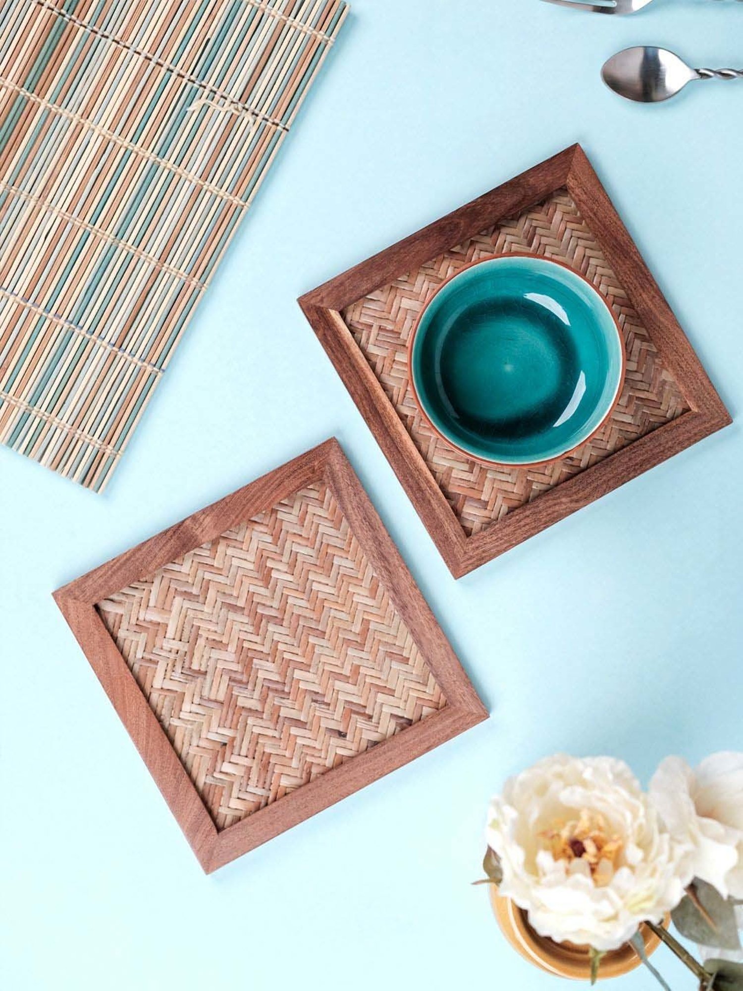 Karo Tapi Printed Multicolor Wood Coasters - Set of 6