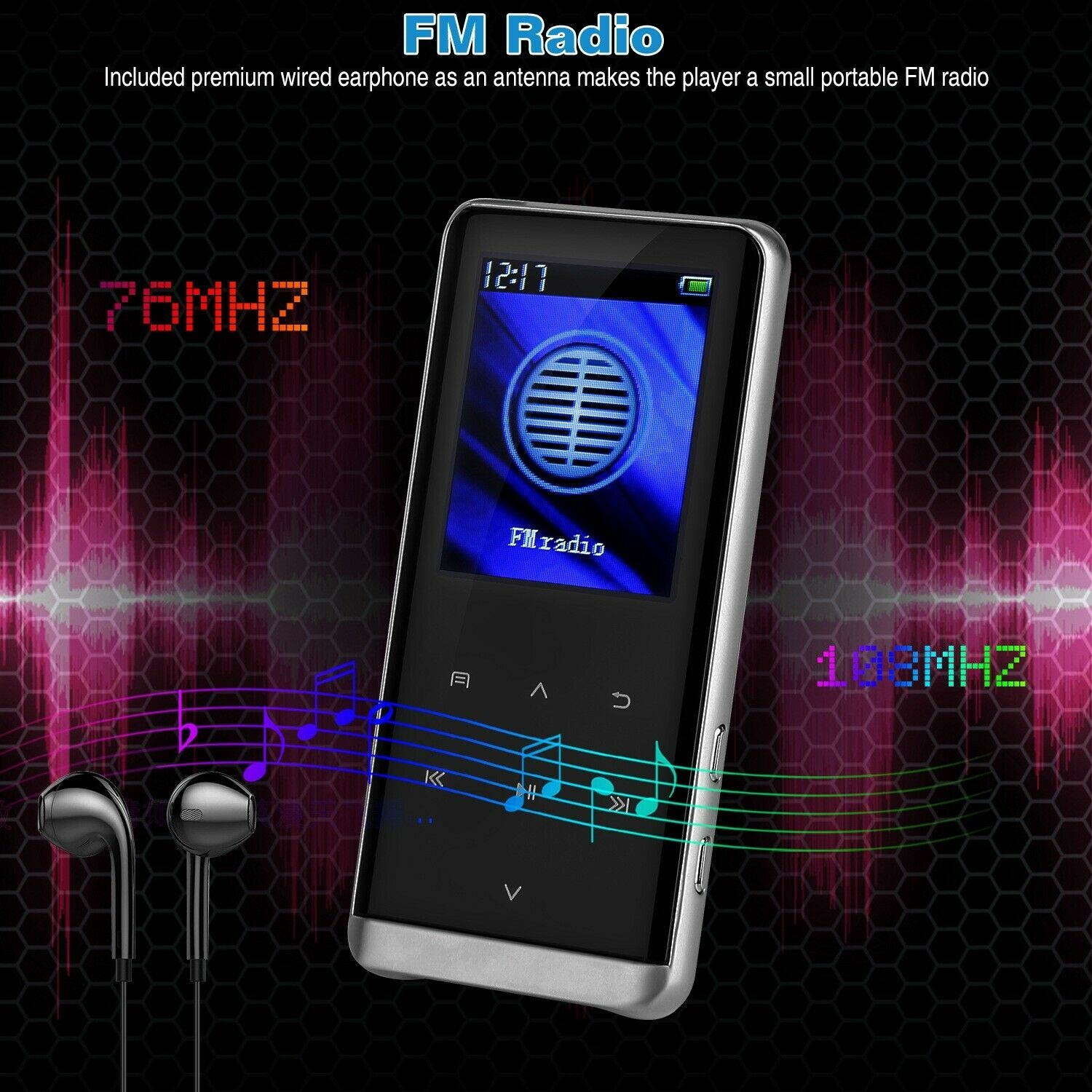 Portable Wireless MP3 Music Player with FM Hi-Fi Lossless Support up to 32GB