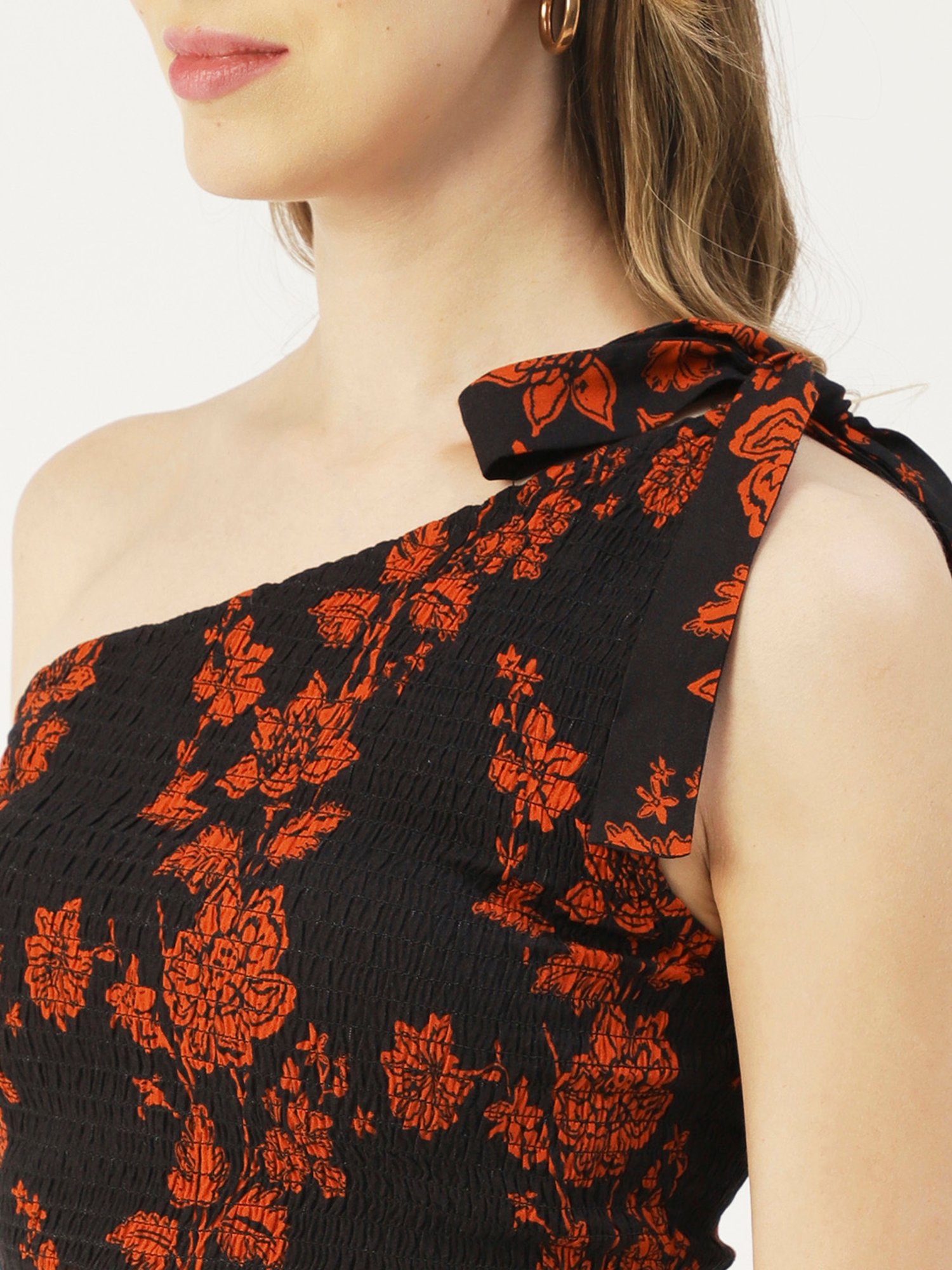 Moomaya Black & Orange Floral Print Crop Top With Palazzos
