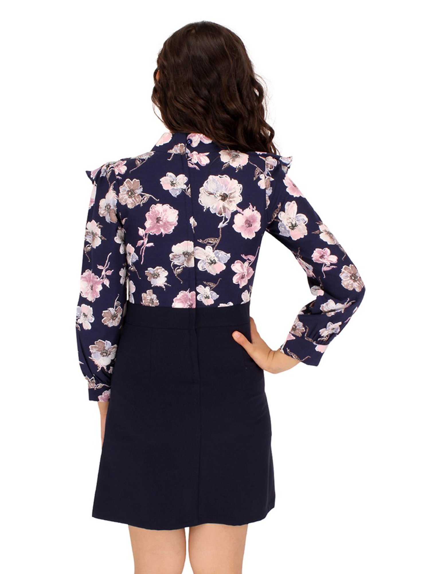 Cutecumber Kids Navy Floral Print Full Sleeves Dress