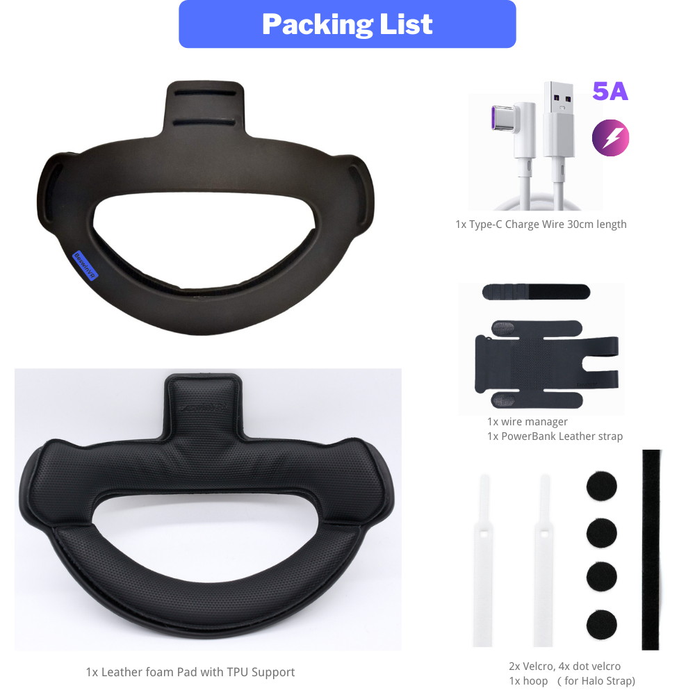 2021 BeswinVR Halo Padding Kit 3 in 1 & Power Bank Holder for Oculus Quest 2 Strap, Halo Strap and Bobo VR M2- Black and White Bundle