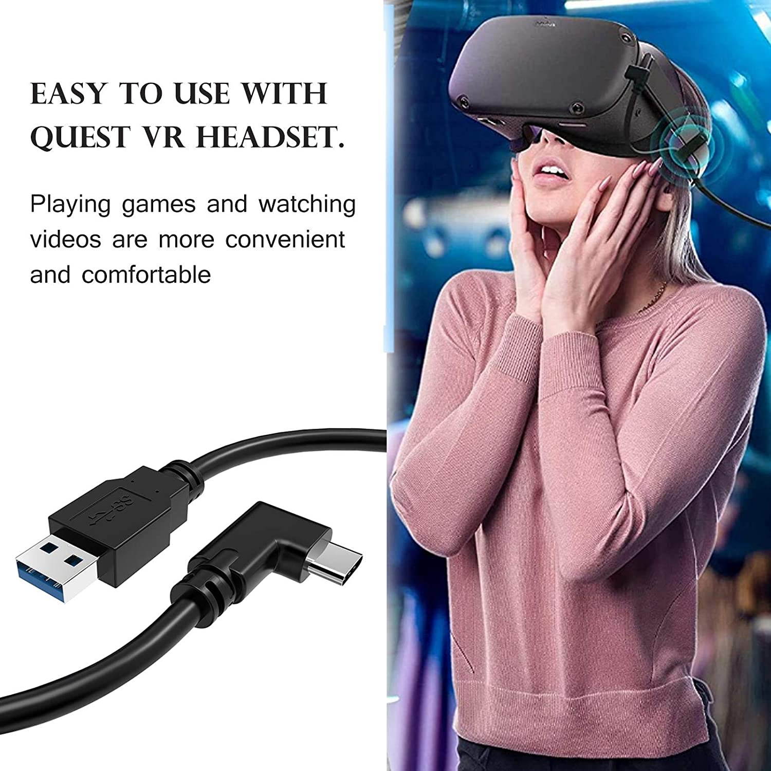 USB C to USB A USB 3.0 Cable, Oculus Link 4M for Oculus Quest 2 and Quest, Super Fast USB 3.1 Charging and Data Transfer, Compatible with Type C Devices (4M)