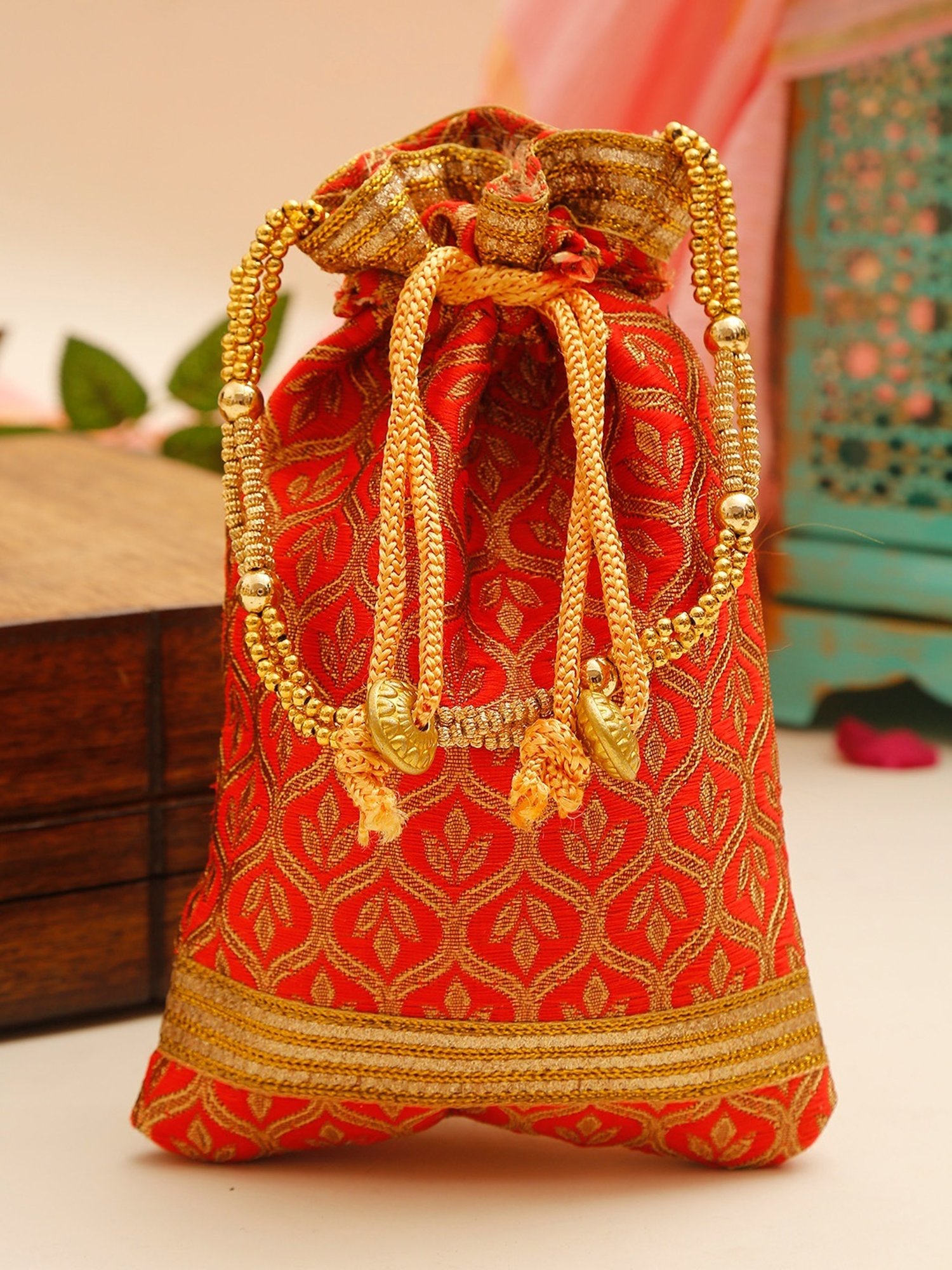 Glam Story Red Embellished Small Potli