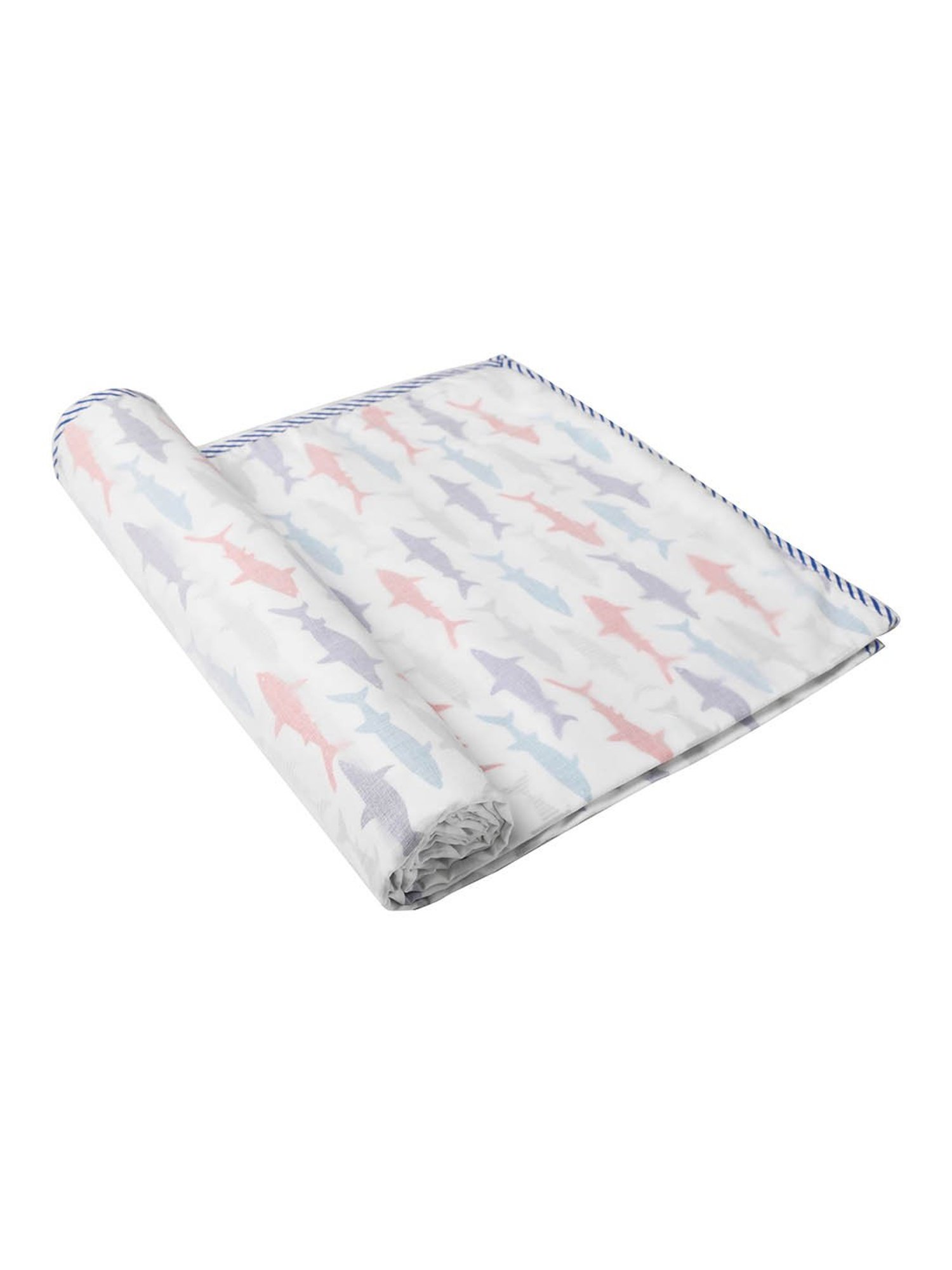 Nigh Nigh Shark Blue & White Cotton 70 TC Kids Dohar - Set of 1