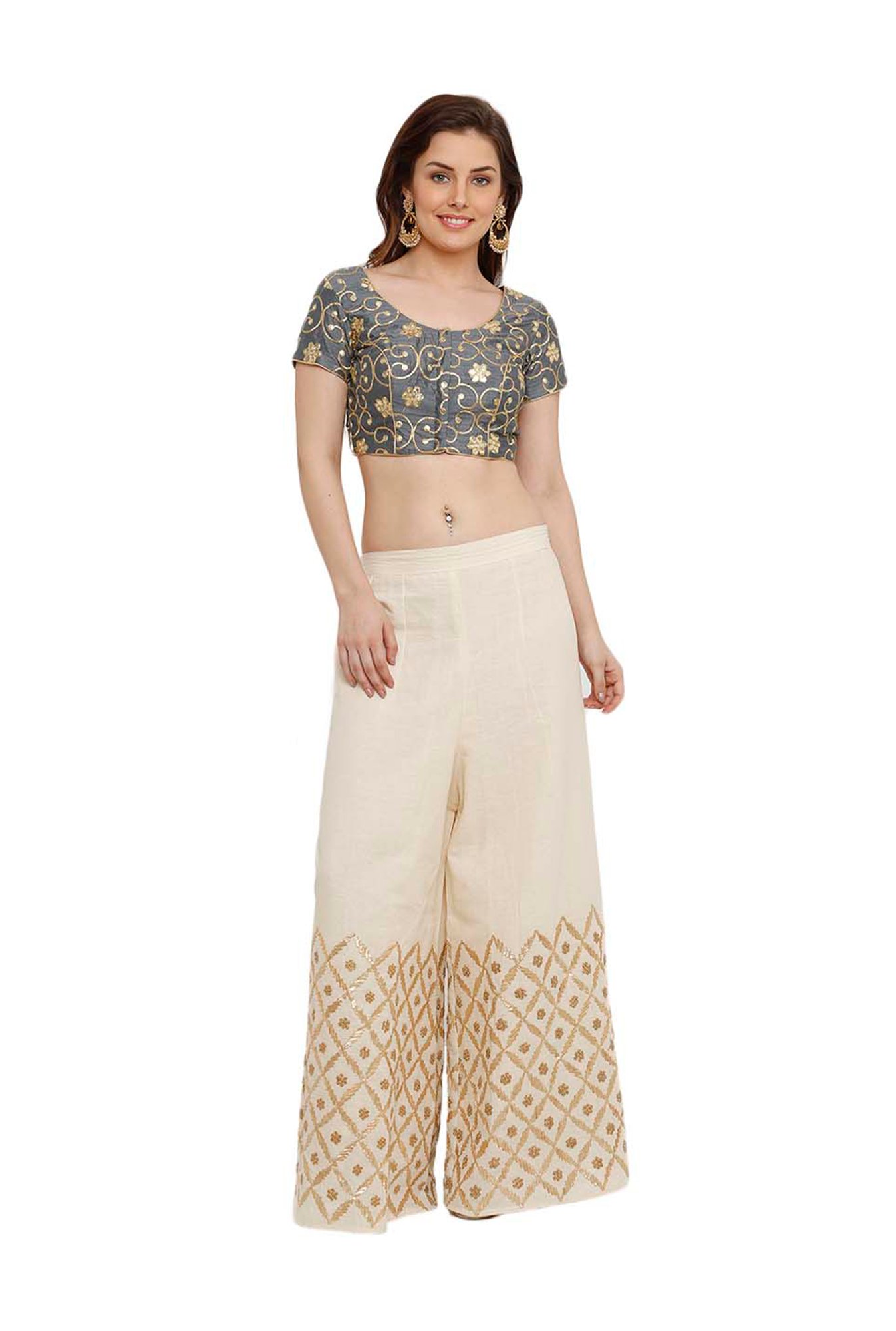 Salwar Studio Grey Embroidered Readymade Blouse