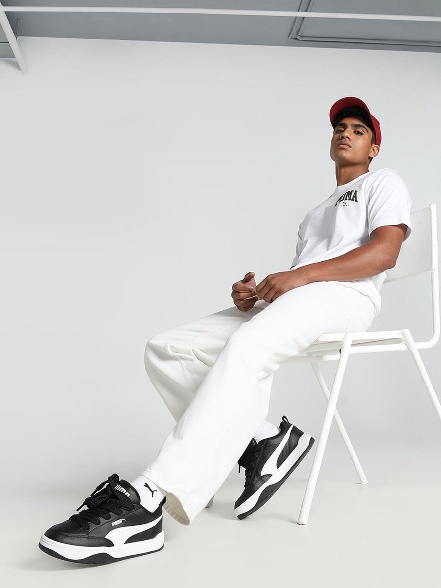 Puma White Cotton Regular Fit Printed T-Shirt