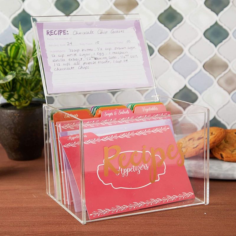 Juvale Acrylic Recipe Box with 60 Cards and 24 Dividers (85 Pieces) 6.5 x 5.5 x 4.8 in