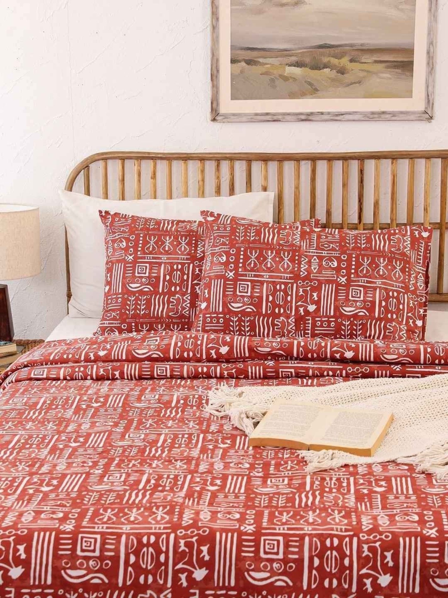 House This Gamathi Rust & White Cotton 144 TC Single Duvet Cover