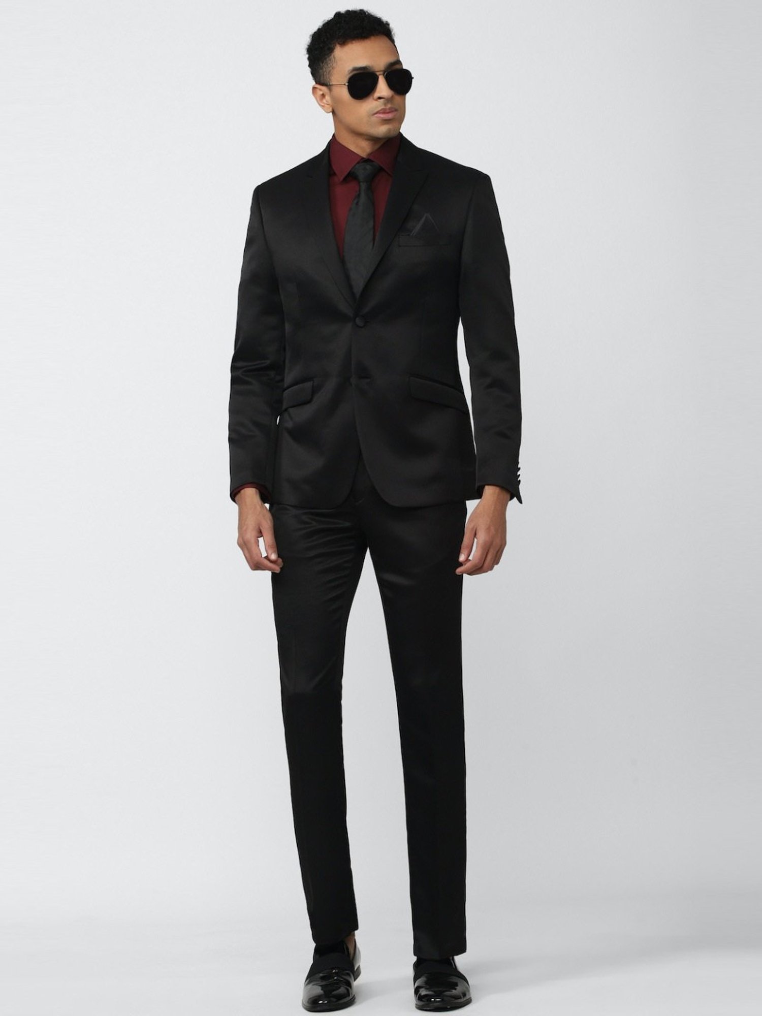 V Dot Black Skinny Fit Two Piece Suit