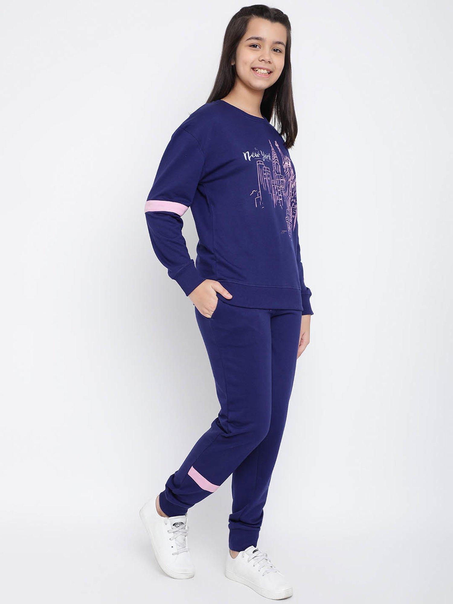 Lil Tomatoes Kids Navy Printed Full Sleeves Tracksuit