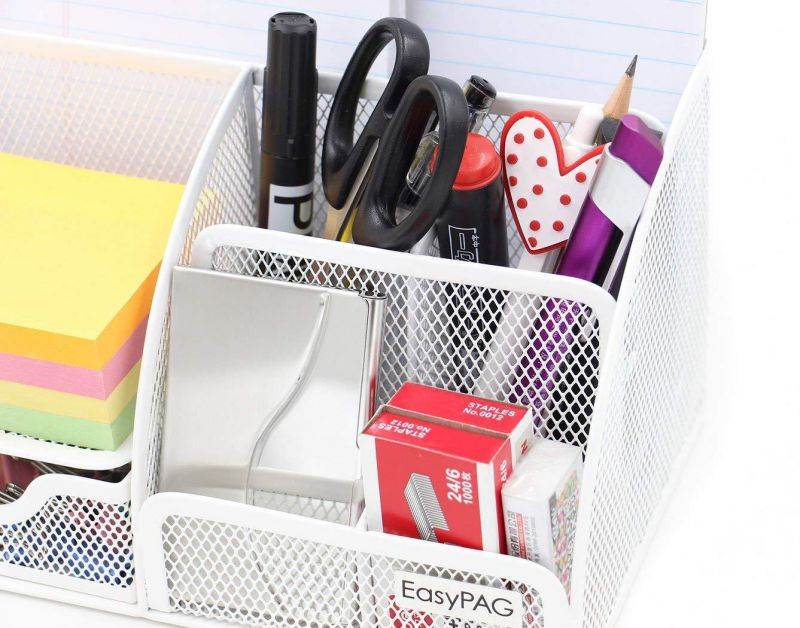 EasyPAG Mesh Desk Organizer 5 Compartments and 1 Slide Drawer,White
