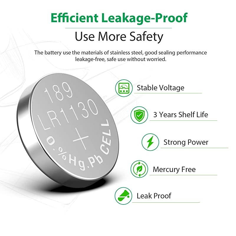 20 Pack LR1130 AG10 Battery 15V LongLasting Alkaline Button Cell Batteries