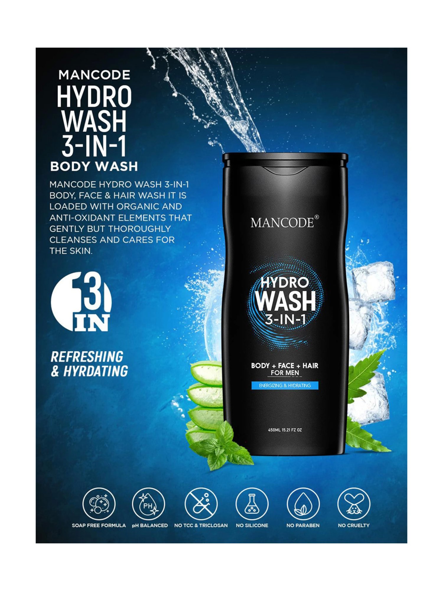 Mancode 3 in 1 Hydro Wash - 450 ml