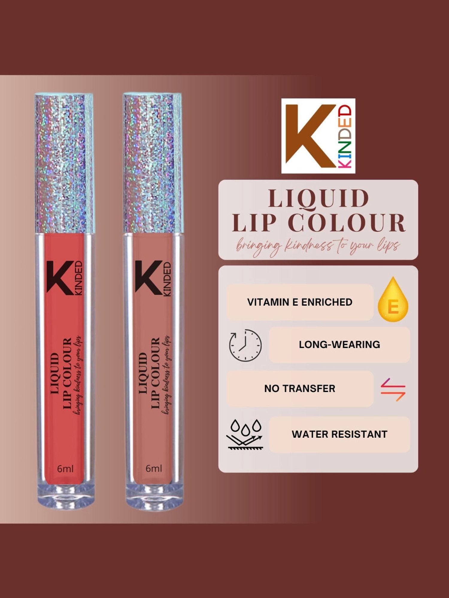KINDED Liquid Lip Colour 03 Vermilion Red & 05 Rust Crust Combo