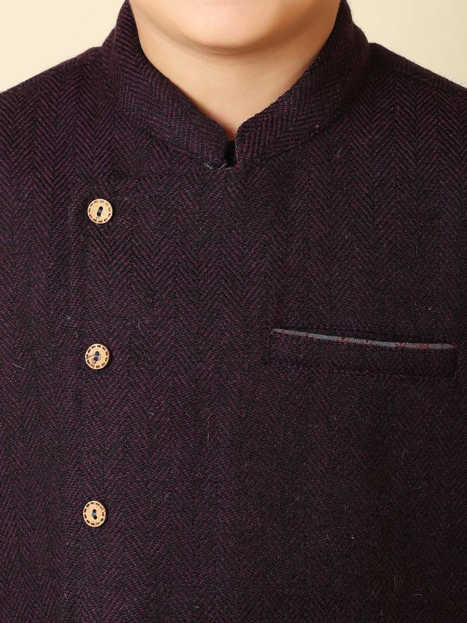 Fabindia Kids Purple Regular Fit Nehru Jacket