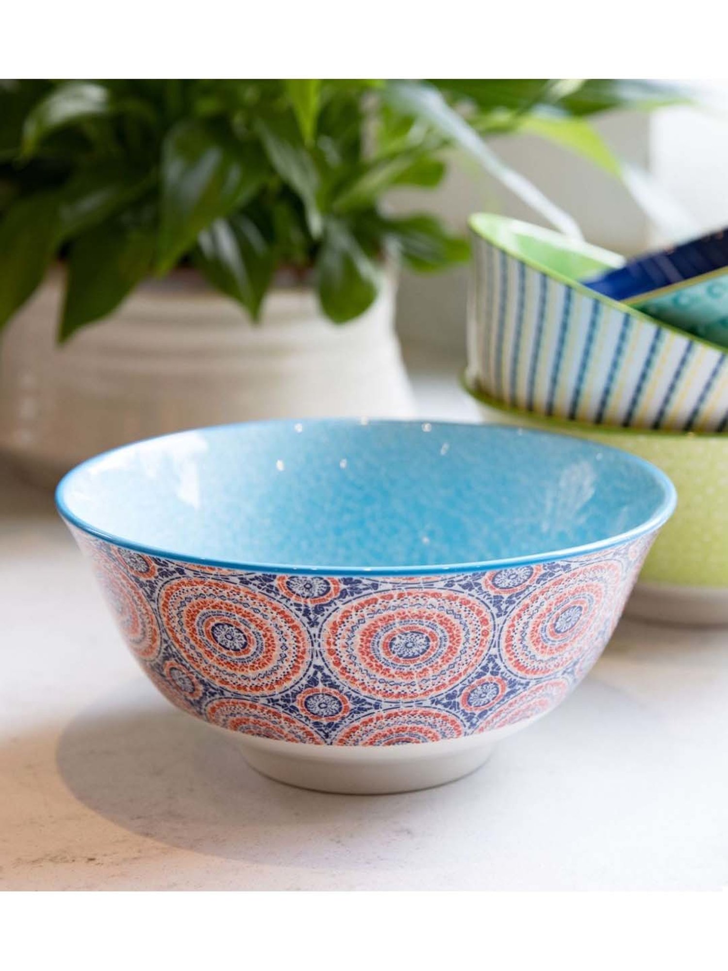 KitchenCraft Blue & Red Stoneware Fruit Bowl