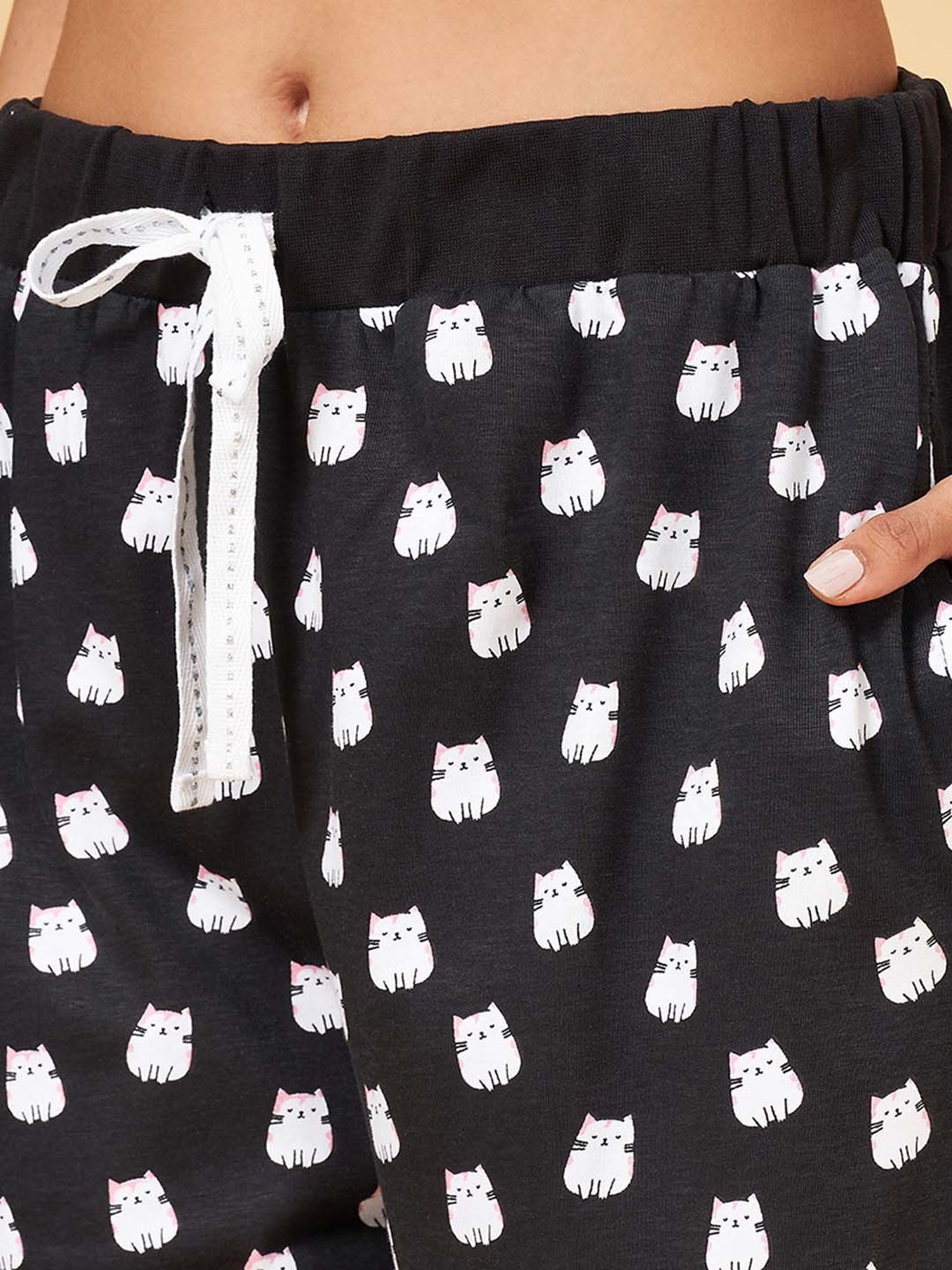 YU by Pantaloons Blue & Black Cotton Printed T-Shirt Pyjamas Set