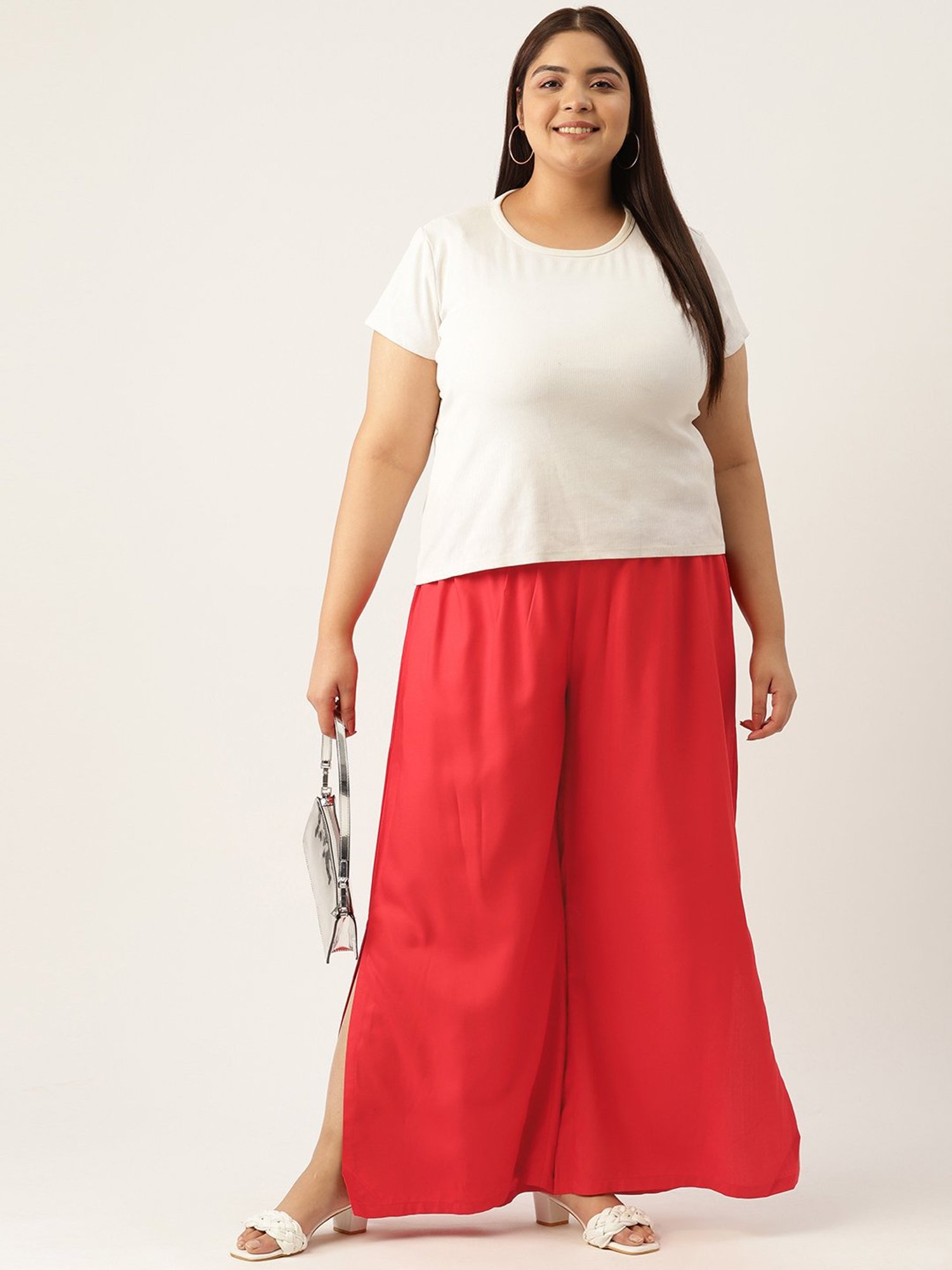 theRebelinme Red High Rise Regular Fit Palazzos