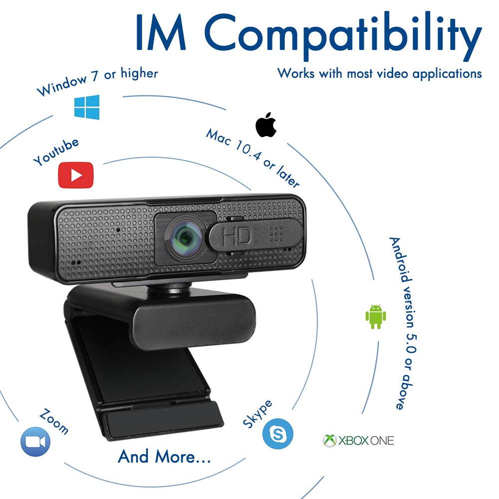 Auto Focus USB Webcam 1080p with Cover, Streaming HD Web Cam with Microphone Tripod Base Monitor Autofocus Computer Camera- Skype/Zoom Cam for Desktop PC Laptop, USB Plug Play for Windows Mac