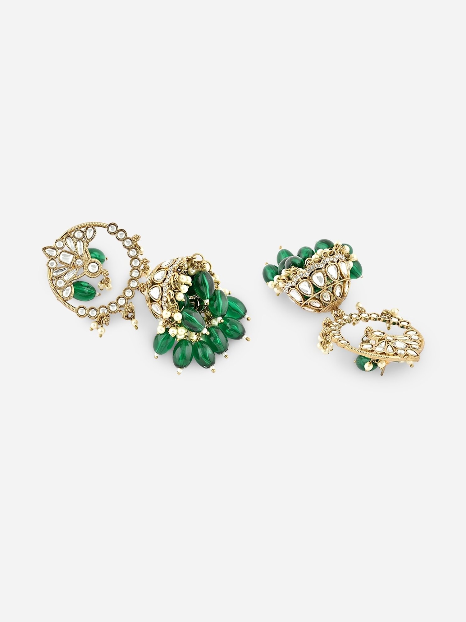 Fida Green Bridal Kundan Jhumki Earrings for Women