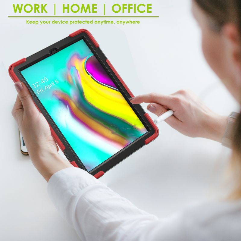 Galaxy Tab A 10.1 Case, Fits 2019 T510/T515 Shockproof Heavy Duty Shield Case Kickstand, Shoulder Strap Sling, Hand/Palm Strap For Samsung Galaxy Tab A 10.1 (2019) SM-T510 / SM-T515 (Red)