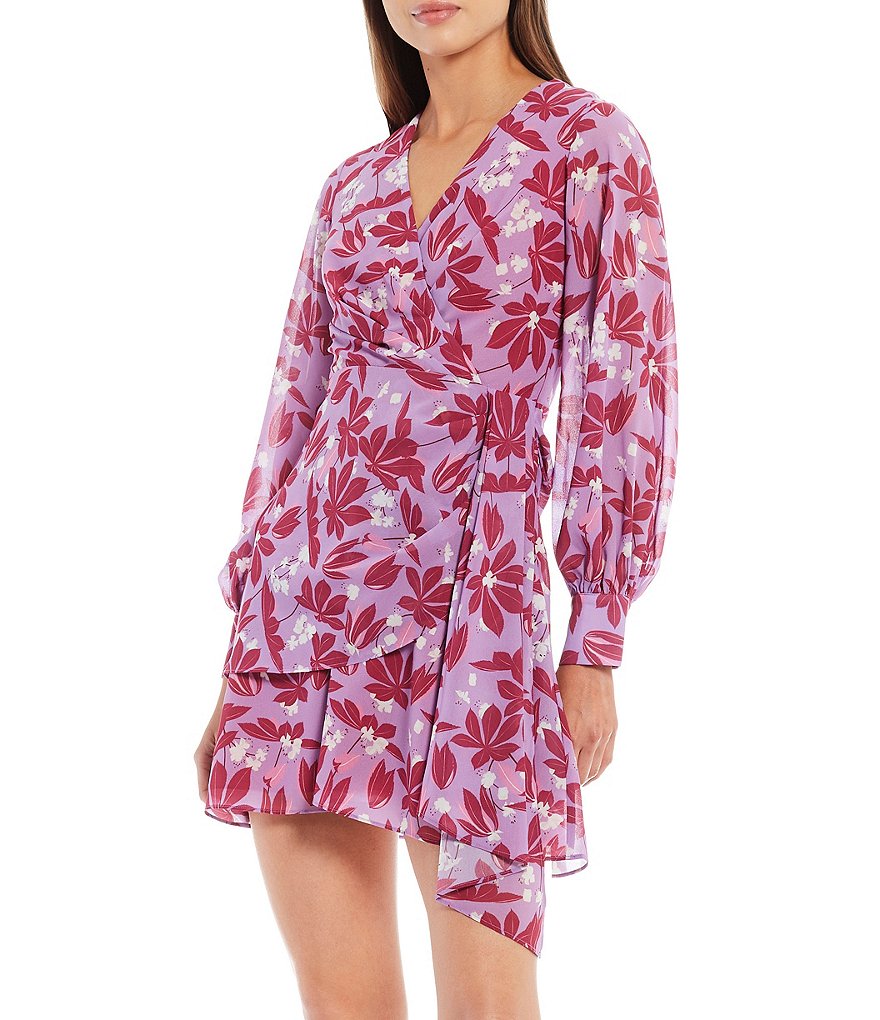 Sachin & Babi Emory Long Sleeve Faux Wrap V-Neck Floral Dress