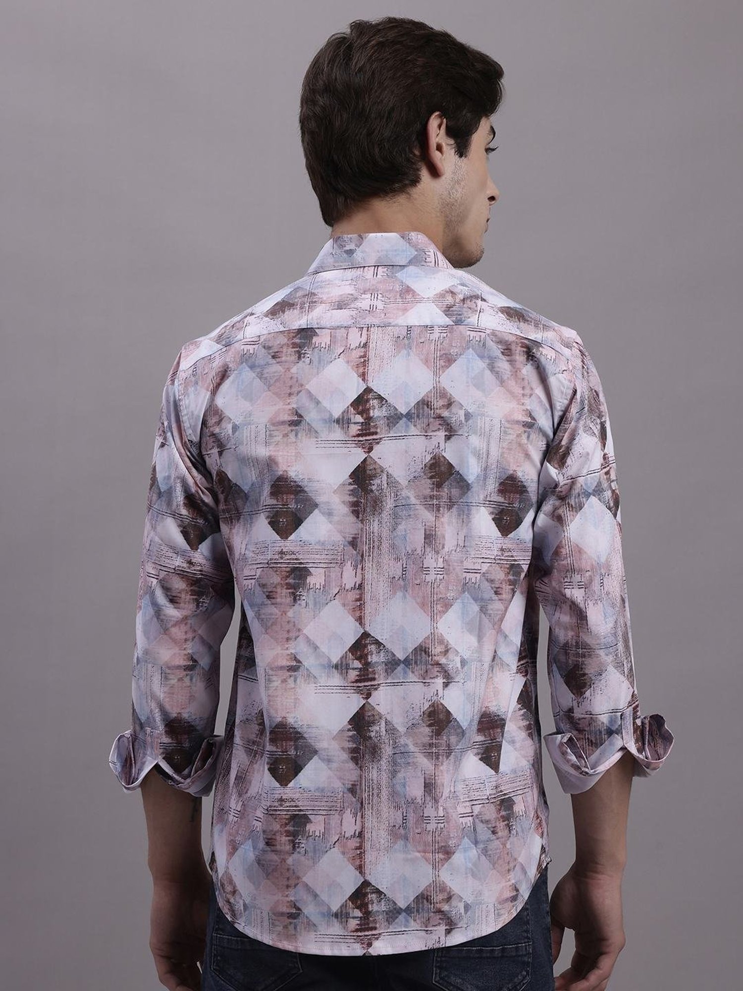 Jainish Coffee Cotton Regular Fit Printed Shirt