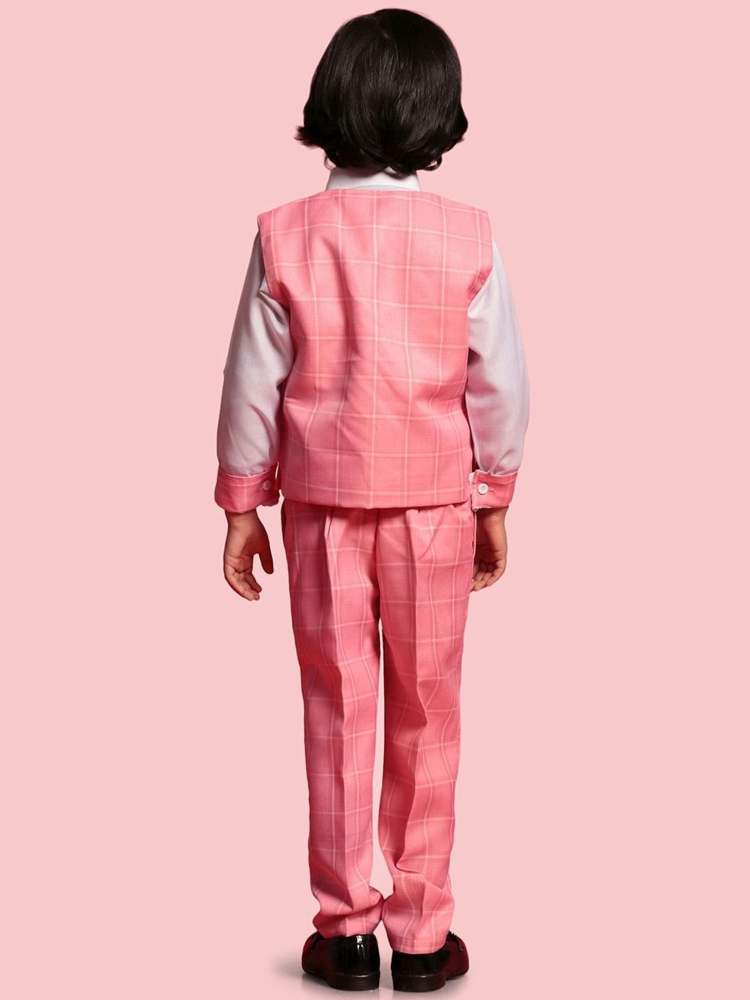 Fourfolds Boys Blue & White Solid Full Sleeves Suit Set