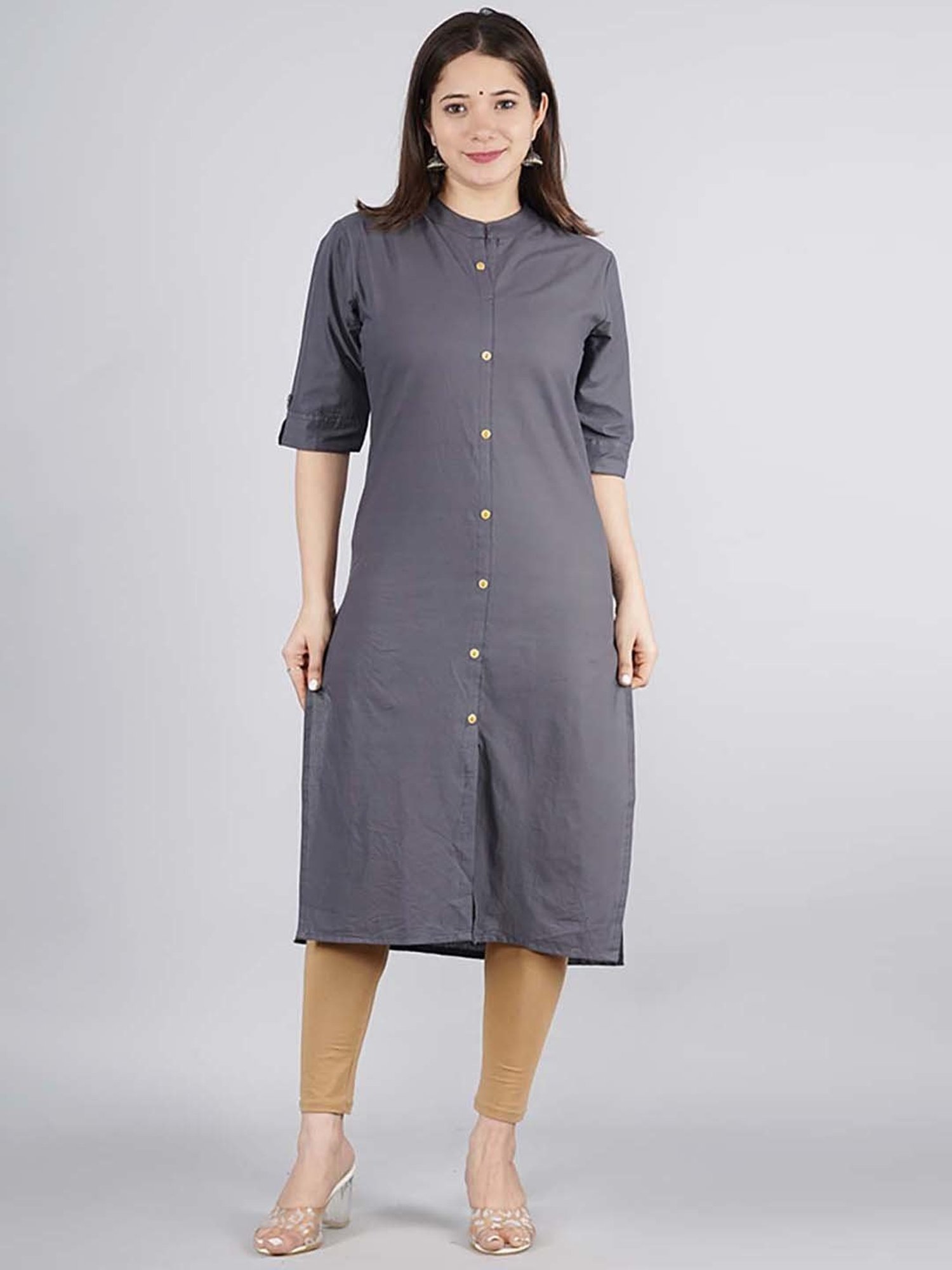 Kipek Grey Cotton Straight Kurta