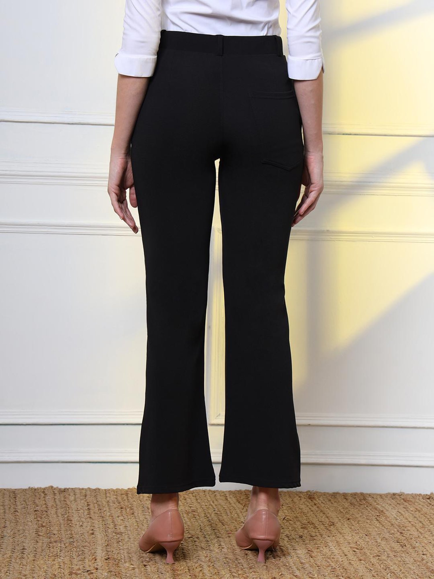 FITHUB Black Regular Fit High Rise Trousers