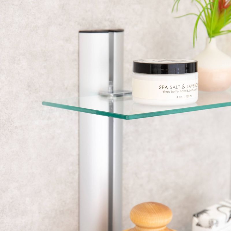 3 Tier Wall Mount Adjustable Glass Shelving Unit with Aluminum Bars - Danya B.