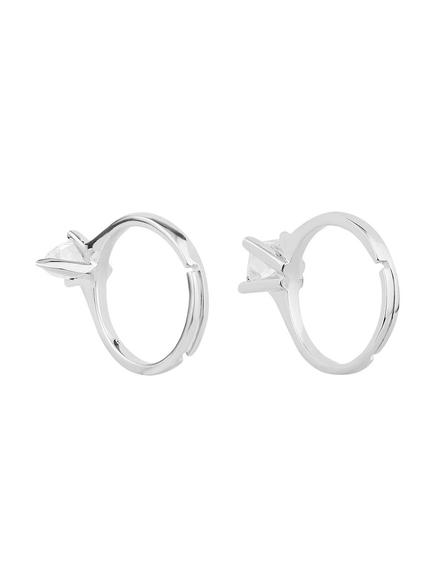 Lilly & Sparkle Brass Rhodium Plated and Square Shape CZ Stone Studded Adjustable Rings - Set of 2