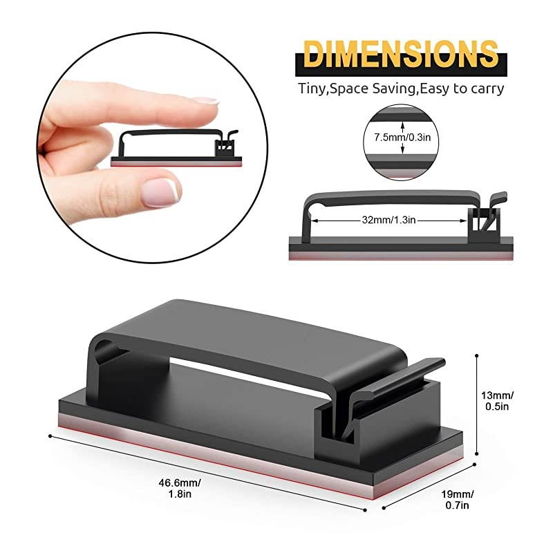 50 Pack Cable Clips Strong Adhesive Pad Wire Holders Cable Organizers Wire Management Multipurpose Wire Clamps for TV Computer Laptop Ethernet Cable Desktop Home Office