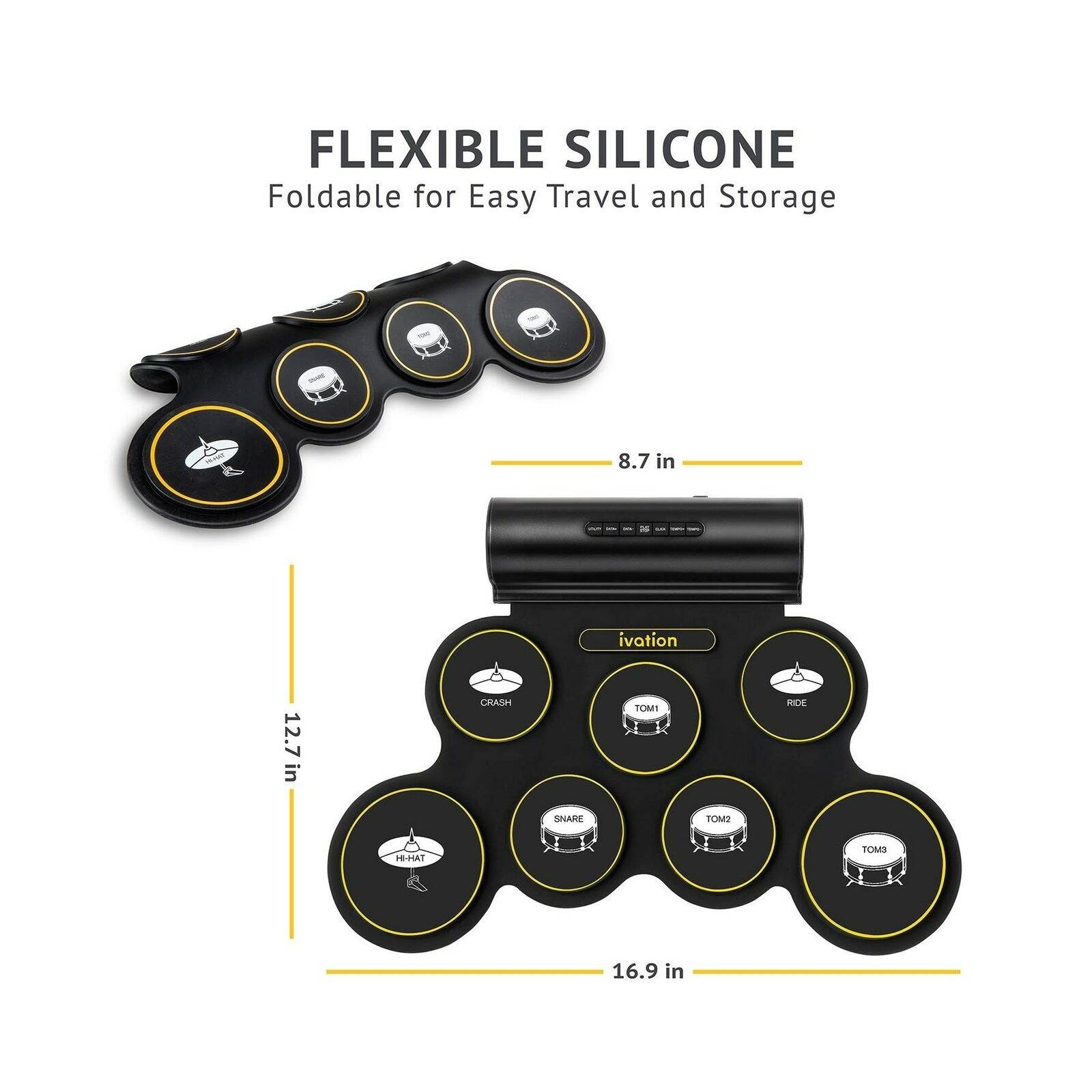 Ivation Portable Electronic Drum Pad - Digital Roll-Up Touch Sensitive Drum P...