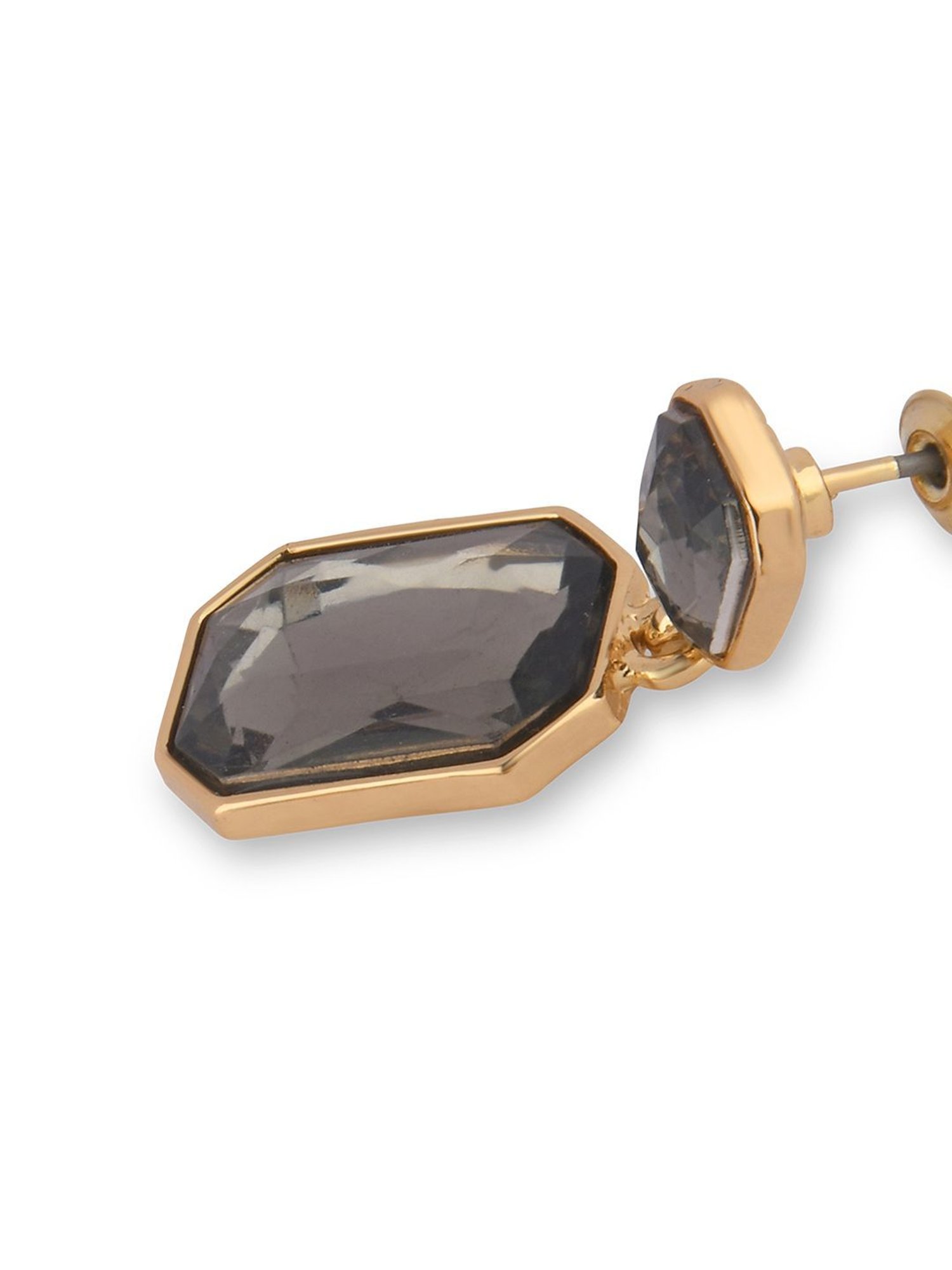 ToniQ Classic Gold-Plated Black Crystal Stone Drop Earrings