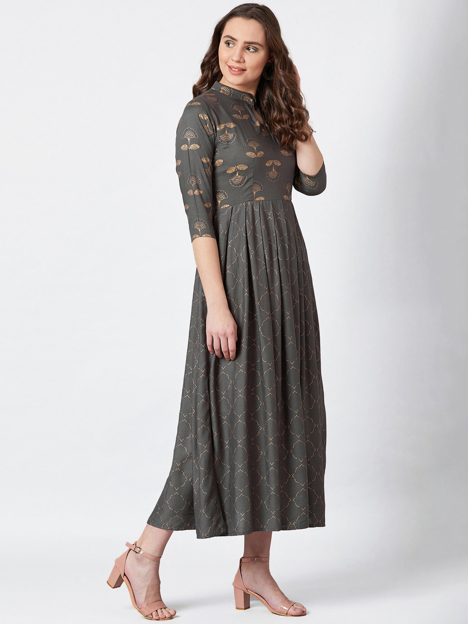 PANIT Charcoal Printed Anarkali Kurta