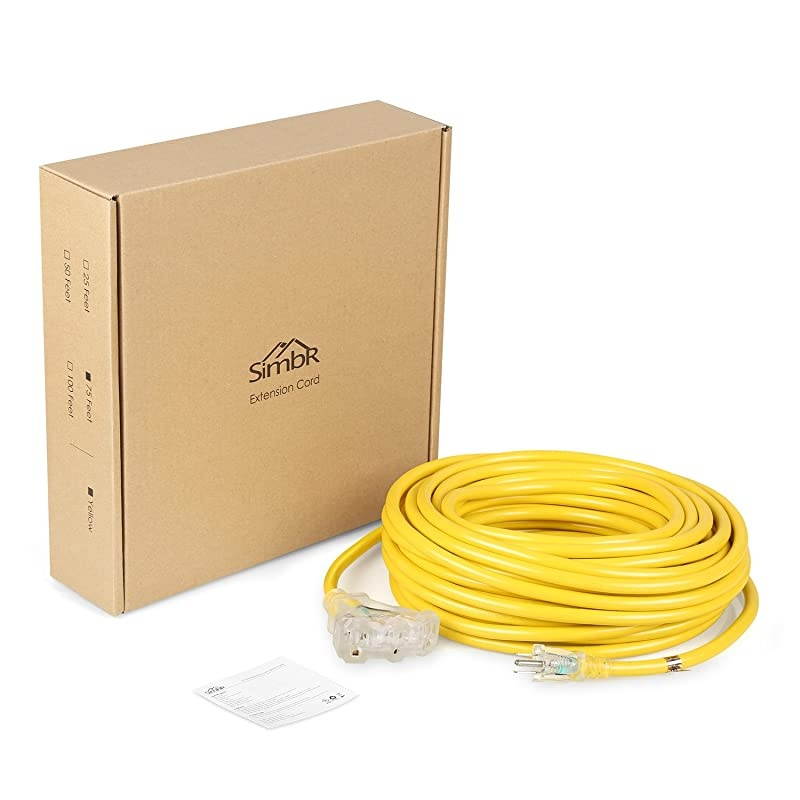 75 FT 123 Extension Cord OutdoorIndoor Heavy Duty Electrical Cord with Lighted 3 Outlets 3 Prong 15 Amps UL Listed SJTW Power Your Household Office and Garden Electric Appliance