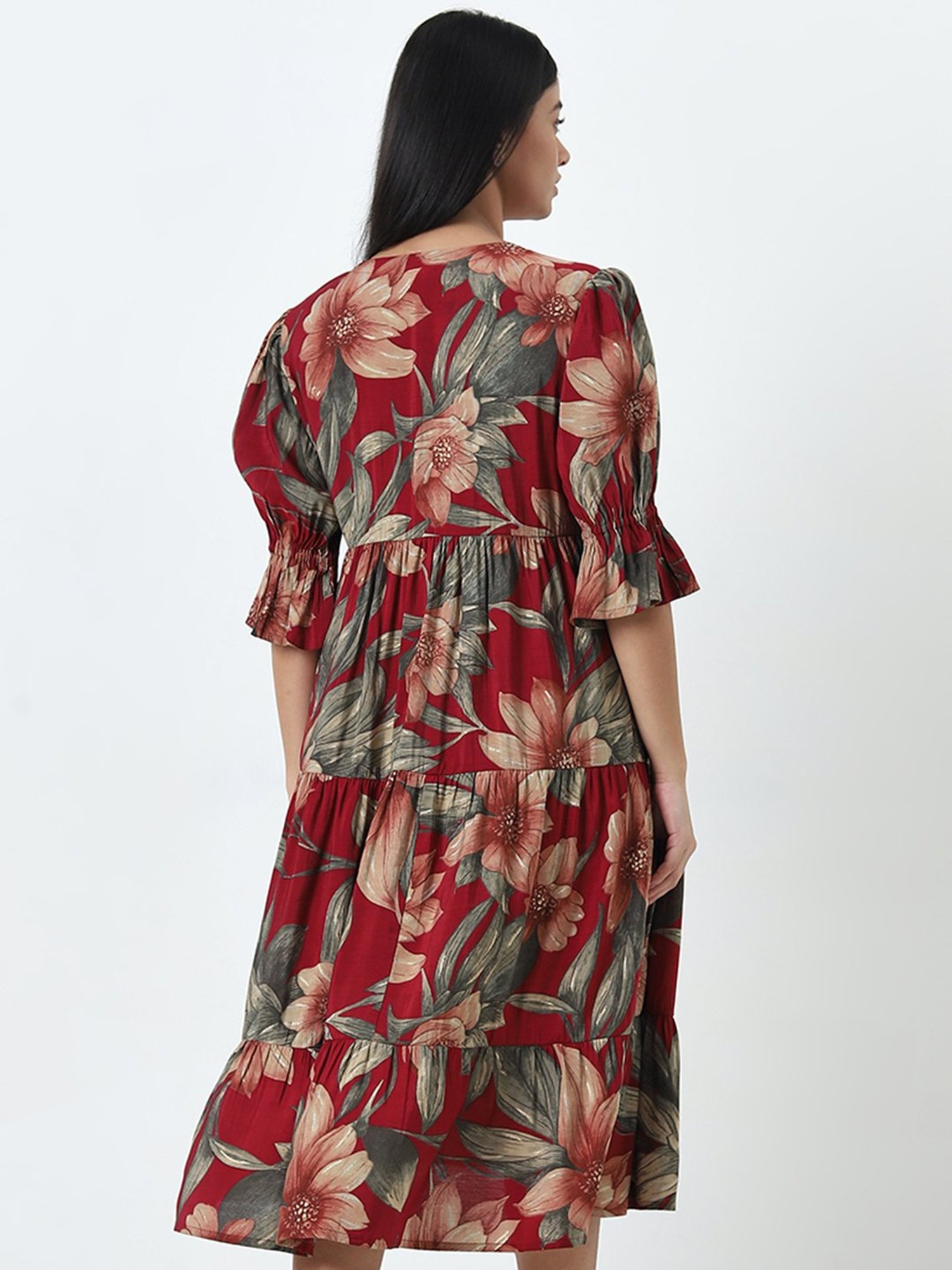 Diza by Westside Red Floral Design A-Line Dress