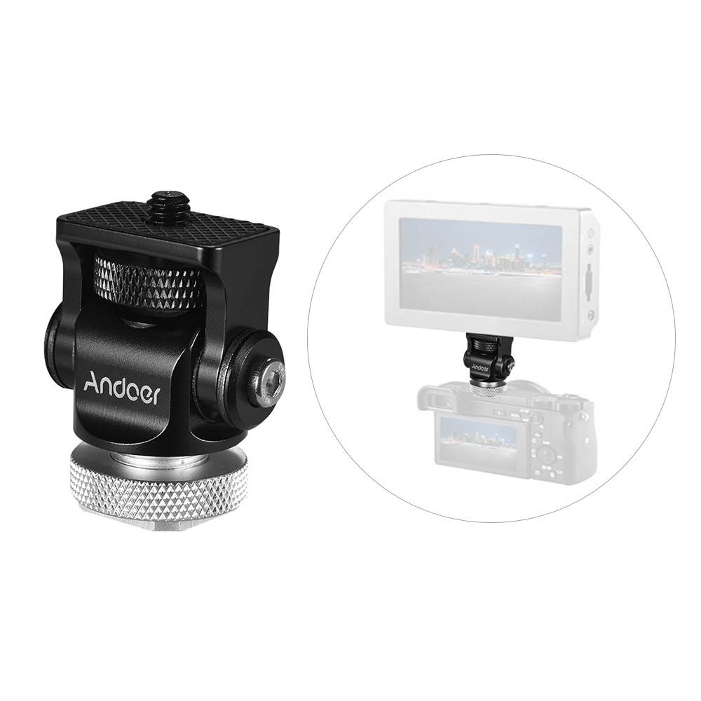 Andoer 180&deg; Rotary Mini Ball Head Ballhead Hot Flash Shoe Mount Adapter 1/4 Inch Screw with Wrench for DSLR Camera Microphone LED Video Light Monitor Tripod Monopod