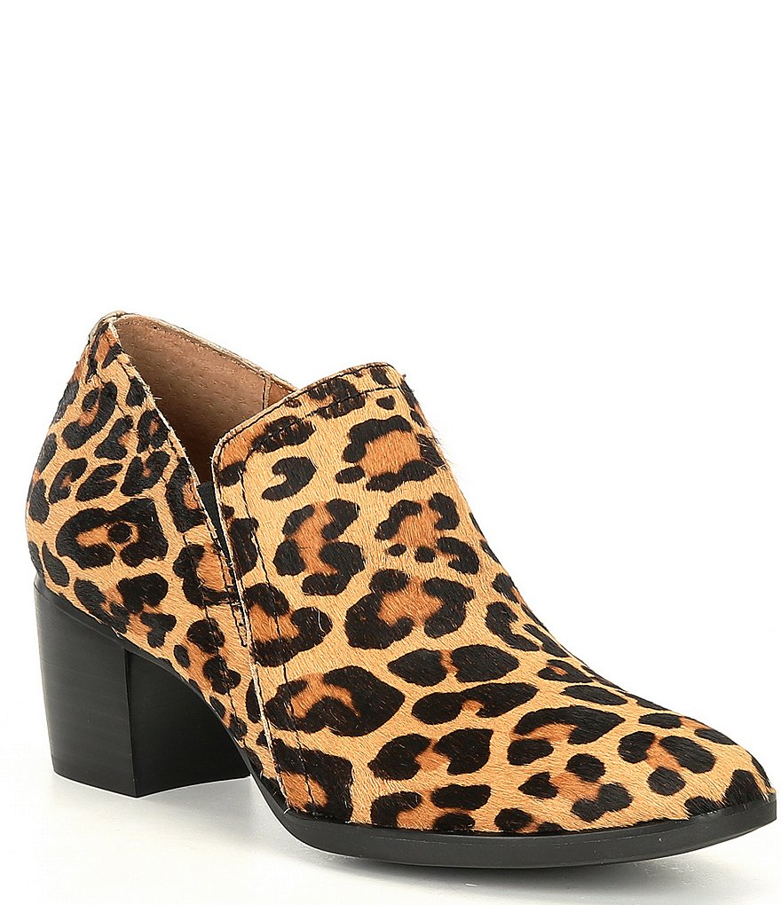 Aetrex Delaney Leopard Print Calfhair Block Heel Ankle Shooties