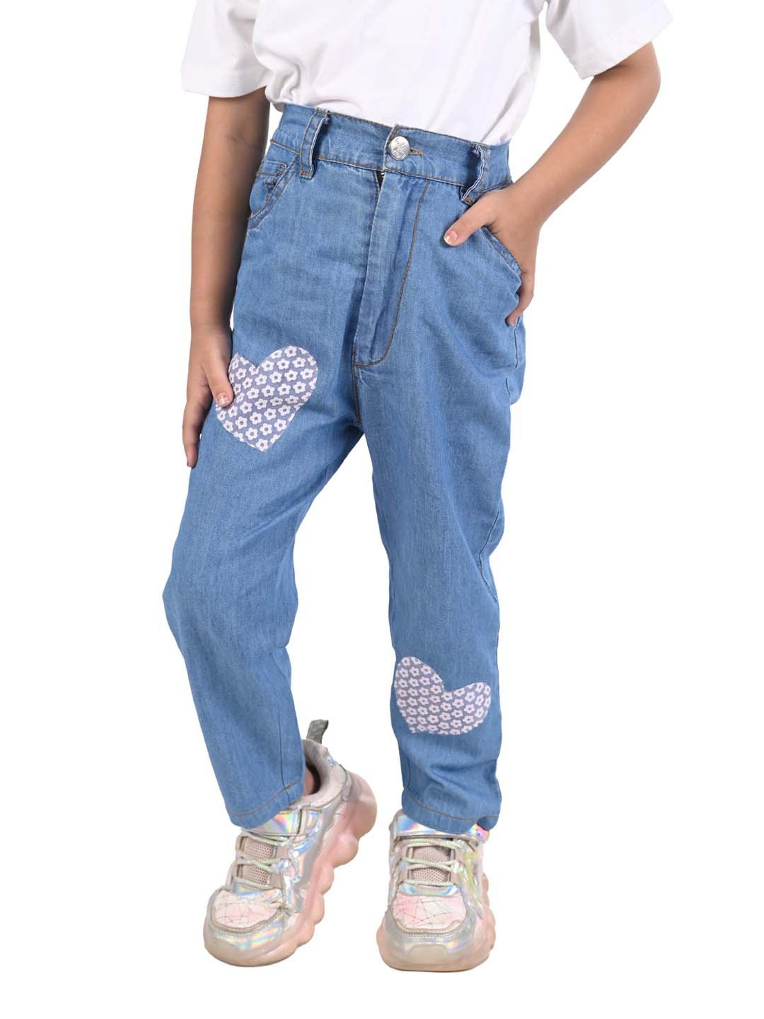 Budding Bees Girls Blue Applique Jeans